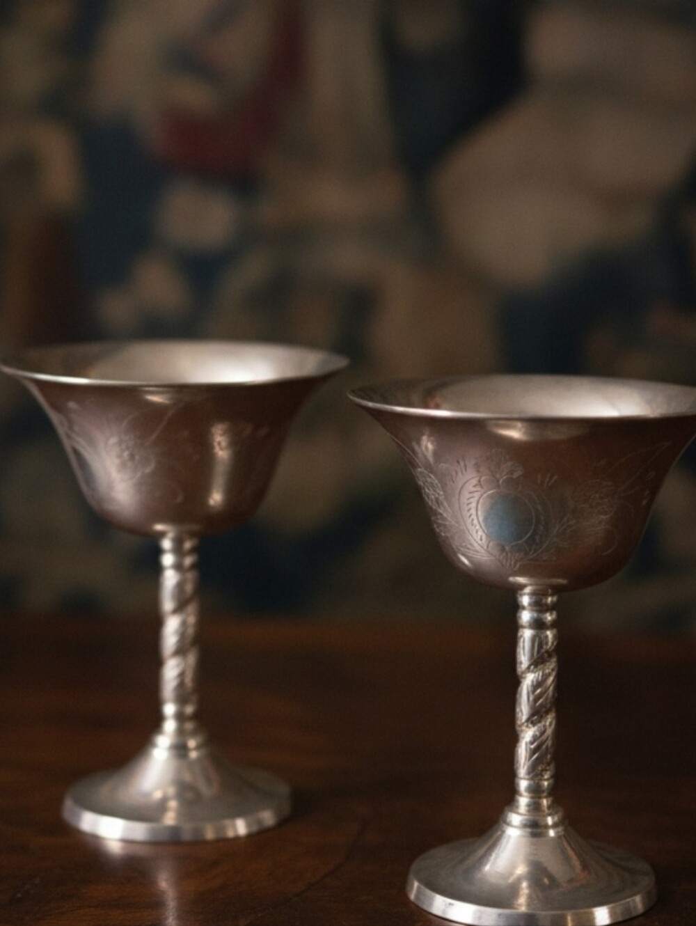 Vintage EPNS Silver Plated Floral Engraved Goblets Set